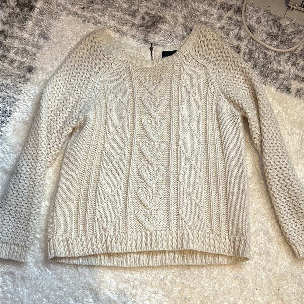 Cynthia Rowley 2x Cream Cable Knit Sweater
